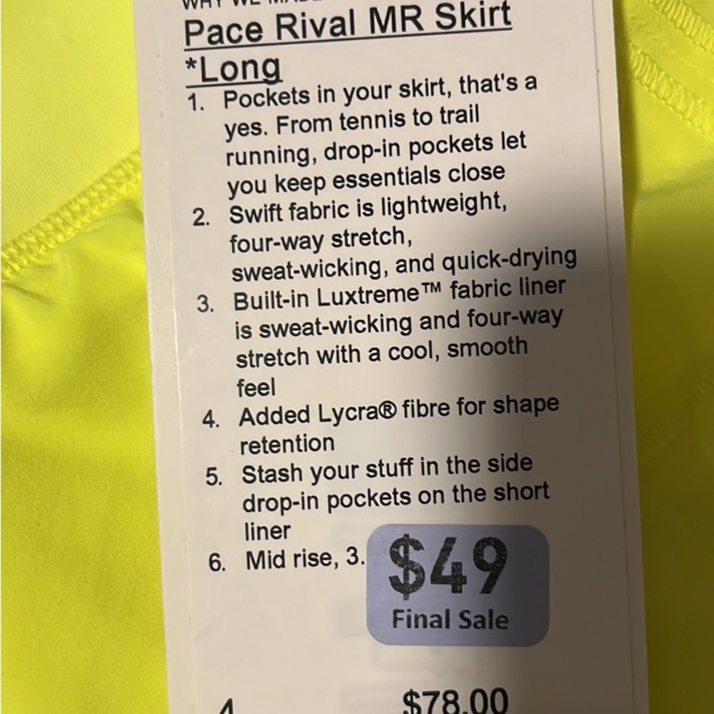 Lululemon Athletica Midi Skirt - Bright Yellow